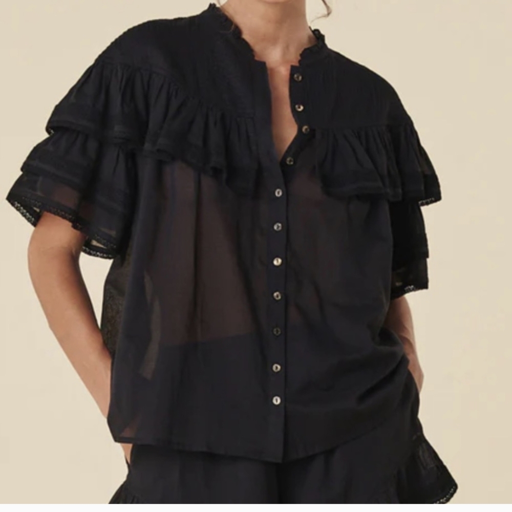 Spell dove lace cotton black blouse size M